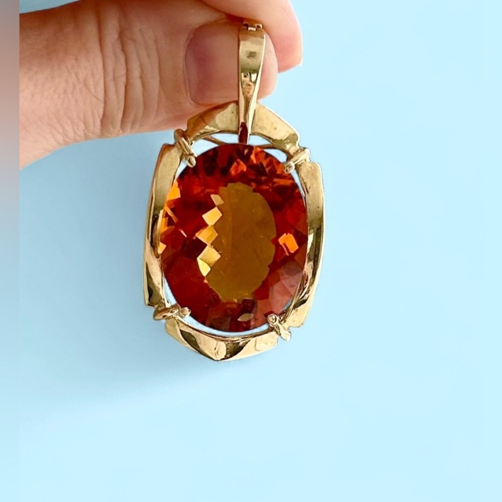 Exquisite Oversized Madeira Citrine 14K Gold Enhancer Pendant